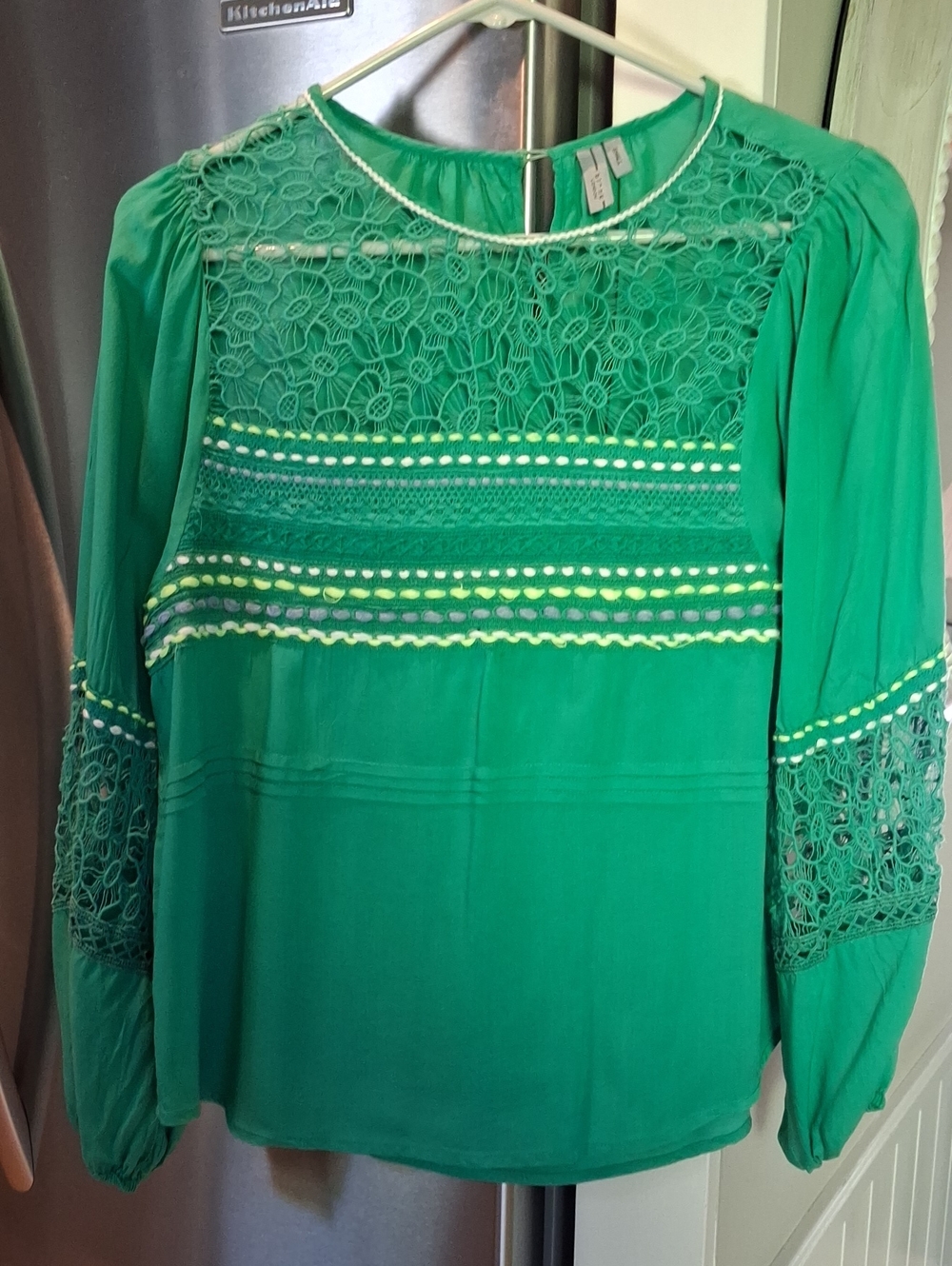 Embroidered Teal Peasant Blouse - Picture 3 of 5